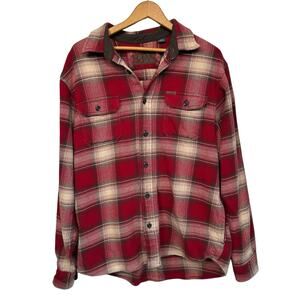 Orvis Classic Collection Men’s Red Beige Plaid Flannel Heavy Shacket Size Large